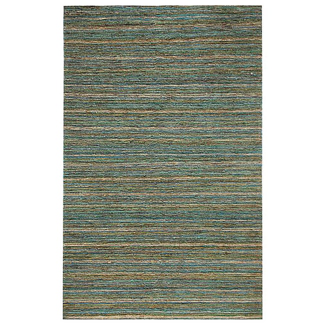 Hand woven Stripe Blue Hemp Rug (2 X 3)