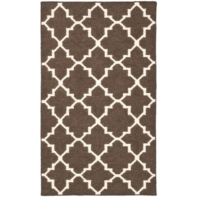 Safavieh Hand woven Moroccan Dhurrie Brown/ Ivory Wool Rug (3 X 5)