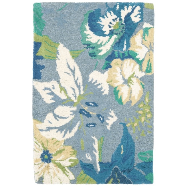 Handmade Soho Botanical Blue New Zealand Wool Rug (2 X 3)