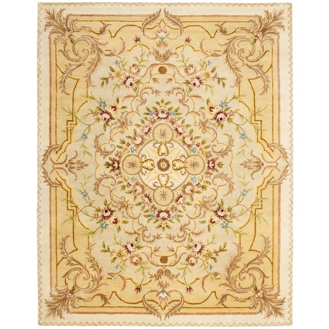 Handmade Aubusson Creteil Beige/ Light Gold Wool Rug (76 X 96)