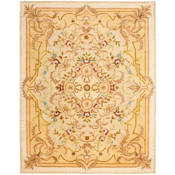 Safavieh Handmade Aubusson Creteil Beige/ Light Gold Wool Rug - 7'6" x 9'6"