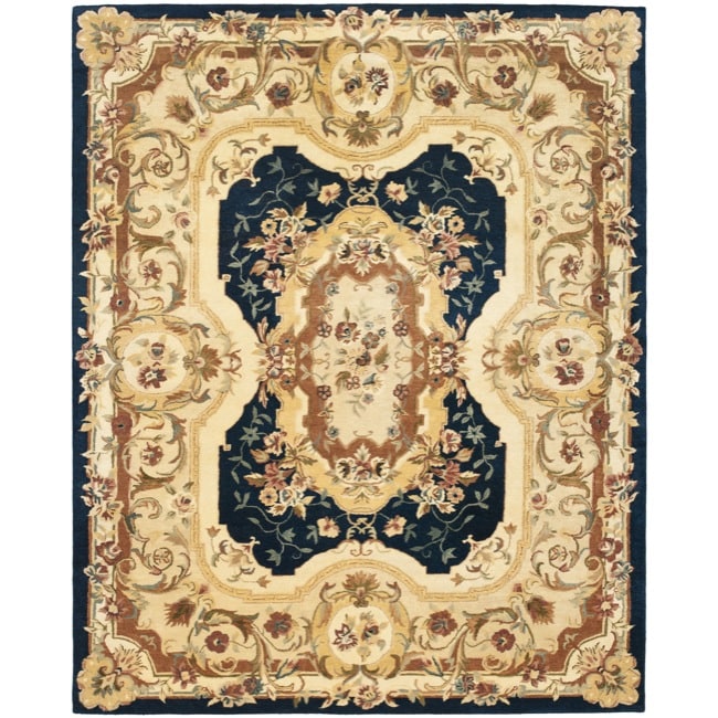 Safavieh Handmade Aubusson Plaisir Navy/ Beige Wool Rug - 8'3 x 11'