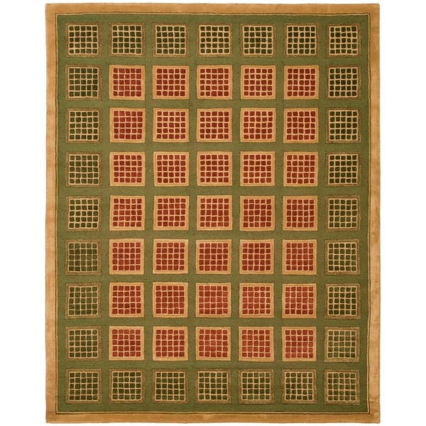 Safavieh Handmade New Zealand Wool Blocks Green Rug - 9' x 12'
