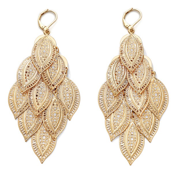 Shop PalmBeach Yellow Goldtone Filigree Leaf Dangling Earrings Bold ...