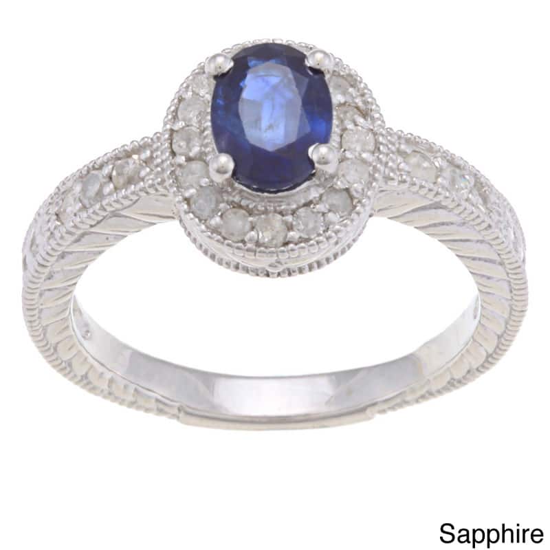 Viducci Sterling Silver Blue Sapphire and 2/5ct TDW Diamond Ring (G-H, I1-I2)