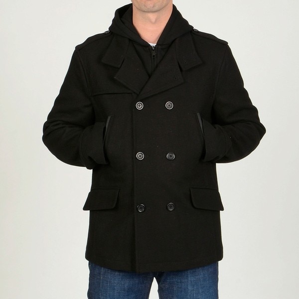 black pea coat with hood