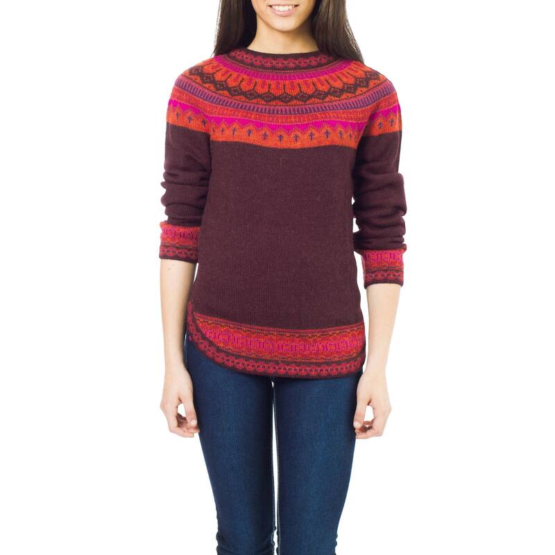 Handmade Paradise Plum Alpaca Wool Sweater (Peru)