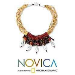 Multi gemstone 'Sunset Horizon' Pearl Necklace (3.5 4 mm) (Thailand) Novica Necklaces