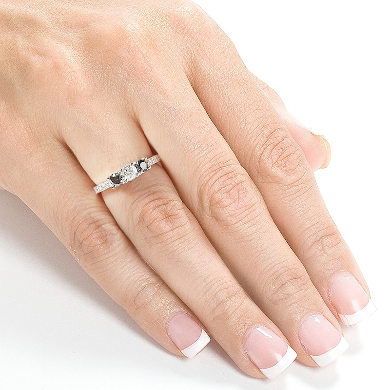 Annello by Kobelli 14k White Gold 3/5 Carat TDW Black and White Diamond 3 Stone Engagement Ring