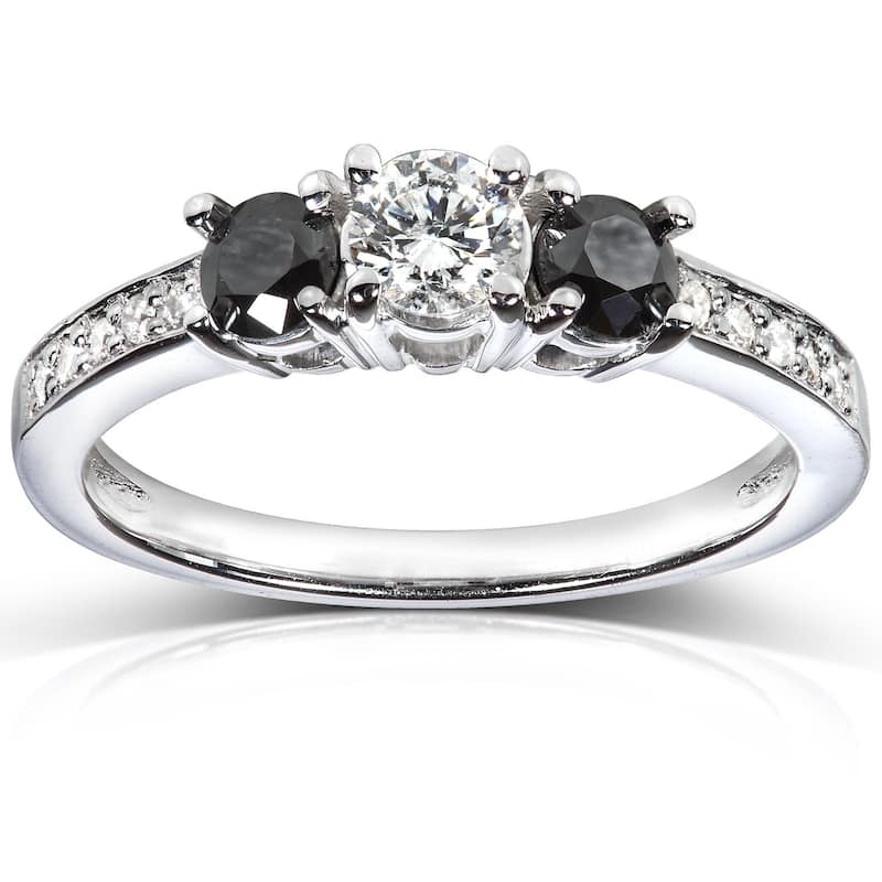 Annello by Kobelli 14k White Gold 3/5 Carat TDW Black and White Diamond 3 Stone Engagement Ring - 4