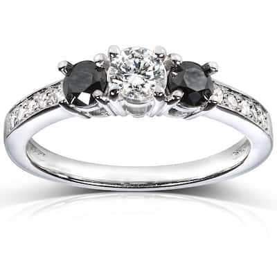 Annello by Kobelli 14k White Gold 3/5 Carat TDW Black and White Diamond 3 Stone Engagement Ring