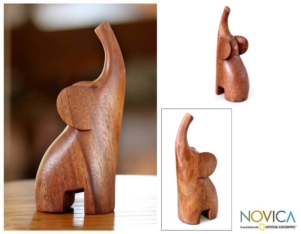 NOVICA Handmade Suar Wood 'Essential Elephant' Sculpture (Bali)