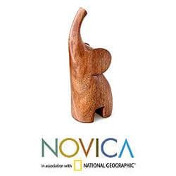 NOVICA Handmade Suar Wood 'Essential Elephant' Sculpture (Bali)