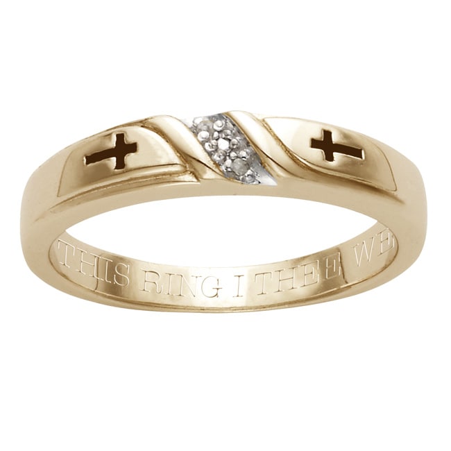 18k Gold over Silver Diamond Accent 'With This Ring I Thee Wed' Band