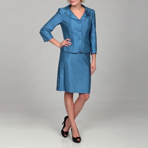 Tahari Women's Lapis Three-button Skirt Suit - 13923673 - Overstock.com ...