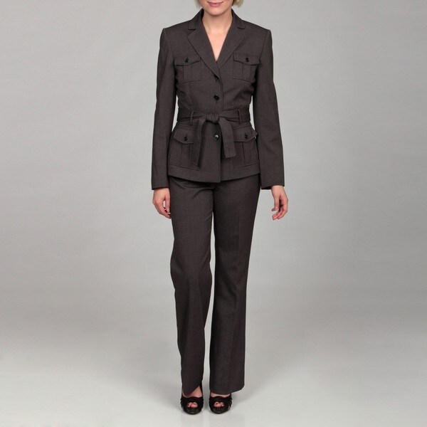 Shop Tahari Women's Black/ White Belted Pant Suit - Free Shipping Today ...