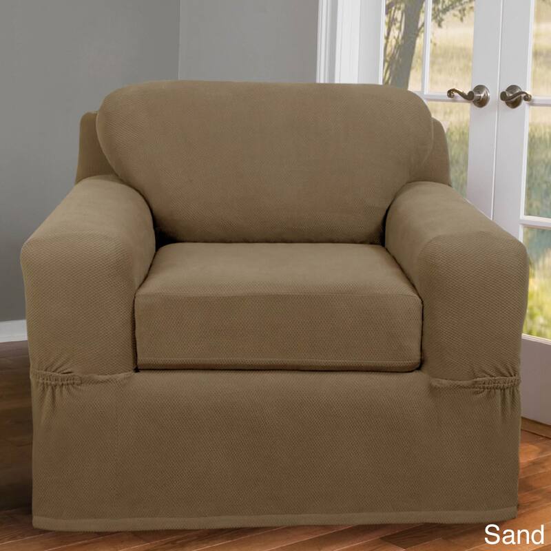 Maytex Stretch Pixel Chair 2 Piece Furniture / Slipcover - 34" high/38" deep/32-43" wide - Sand