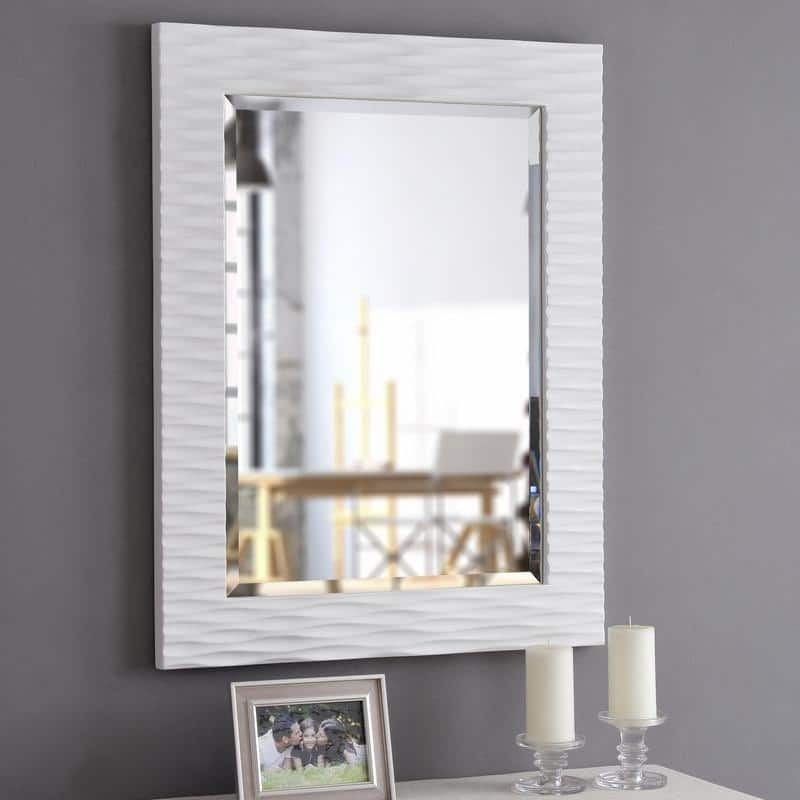 Monroe Gloss White Finish Wall Mirror - 29.5" x 38.5"