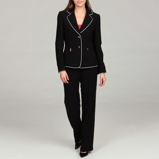 Tahari Women's Black/ White Piped Two-button Pant Suit - Overstock ...