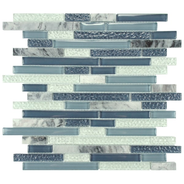 SomerTile 11.625x11.75 in Reflections Piano Gulf Glass and Stone Mosaic Tile (Pack of 10) Somertile Wall Tiles