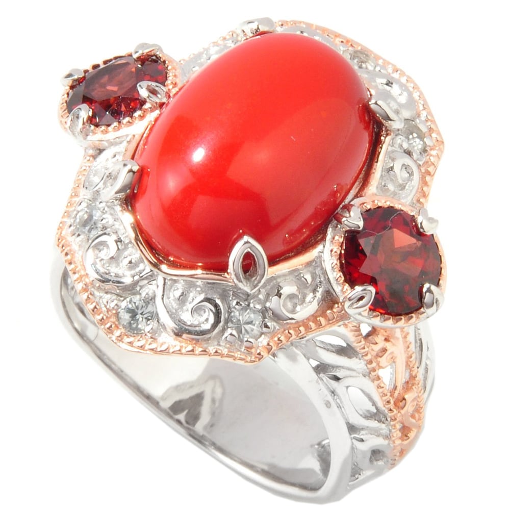 Shop Michael Valitutti Two-tone Coral, Garnet and White Sapphire Ring ...