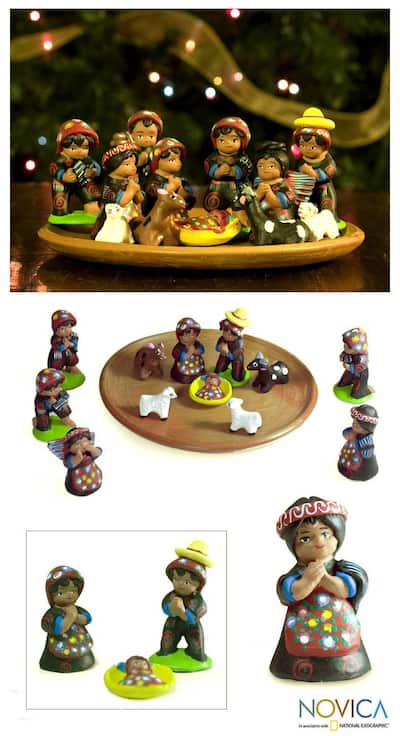 NOVICA Handmade Set of 13 Ceramic 'Totonicapan' Nativity Scene (Guatemala)