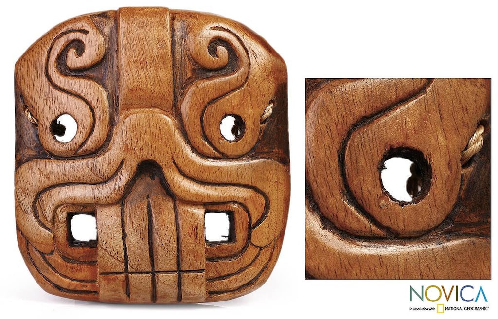 Handmade Cedar Wood 'Jaguar Riches' Mask (El Salvador)