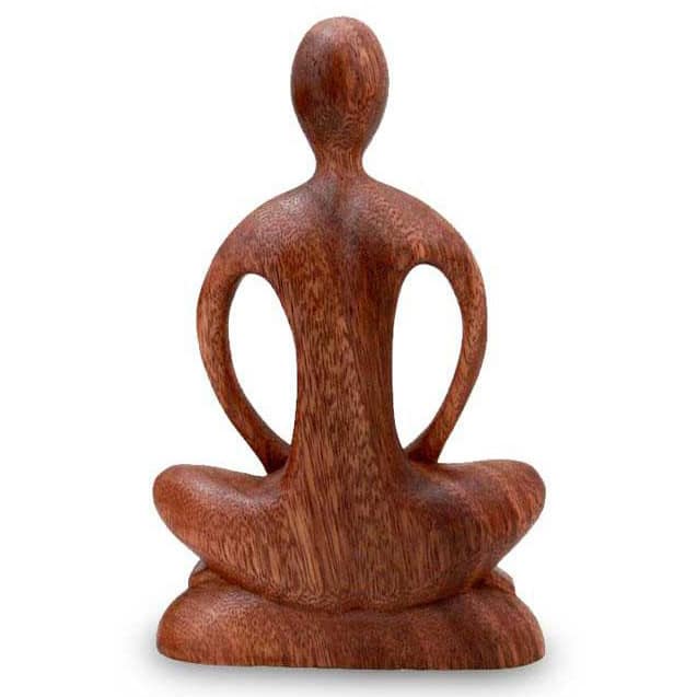 NOVICA Handmade Suar Wood Meditative Calm Sculpture - 7.75" H x 4.9" W