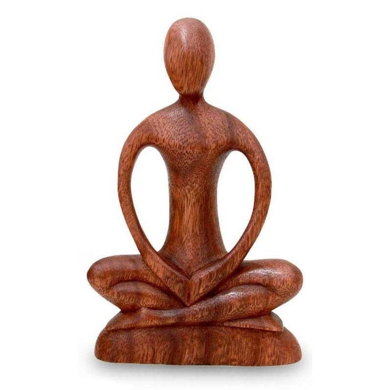 NOVICA Handmade Suar Wood Meditative Calm Sculpture - 7.75" H x 4.9" W - Brown