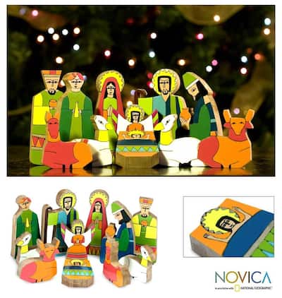 Handmade Gods Gift Pinewood Nativity Scene (El Salvador)