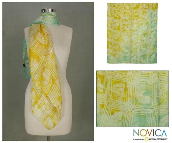 Handcrafted Silk 'Spring and Summer' Scarf (India) Novica Scarves & Wraps