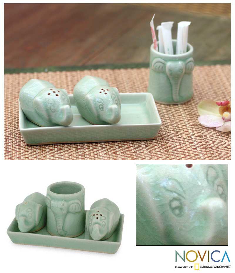 Shop Handmade Set of 4 Celadon Ceramic \'Elephant Spice\' Condiment ... Shop Handmade Set of 4 Celadon Ceramic \'Elephant Spice\' Condiment ...