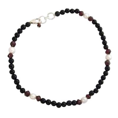 Handmade Sterling Silver 'Royal Dancer' Pearl Anklet (5 mm) (India)