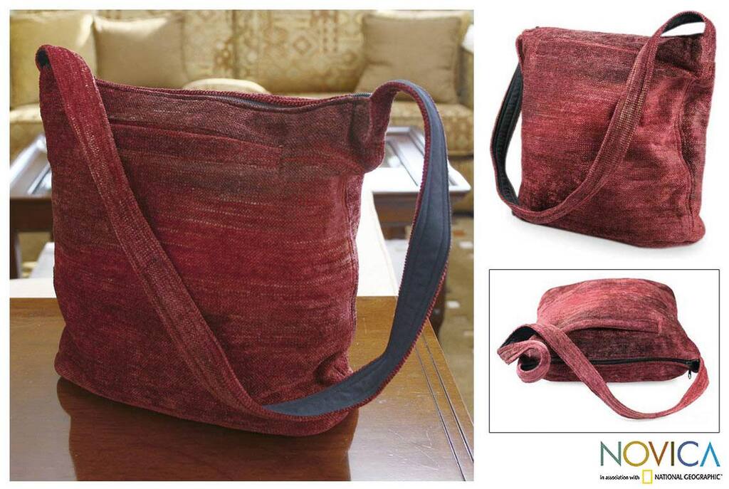 Handmade Rayon from Bamboo Chenille 'Love' Medium Shoulder Bag (Guatemala)