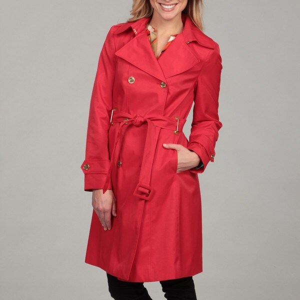 Calvin Klein Women's Tomato Red Belted Trench Coat - Free Shipping ...