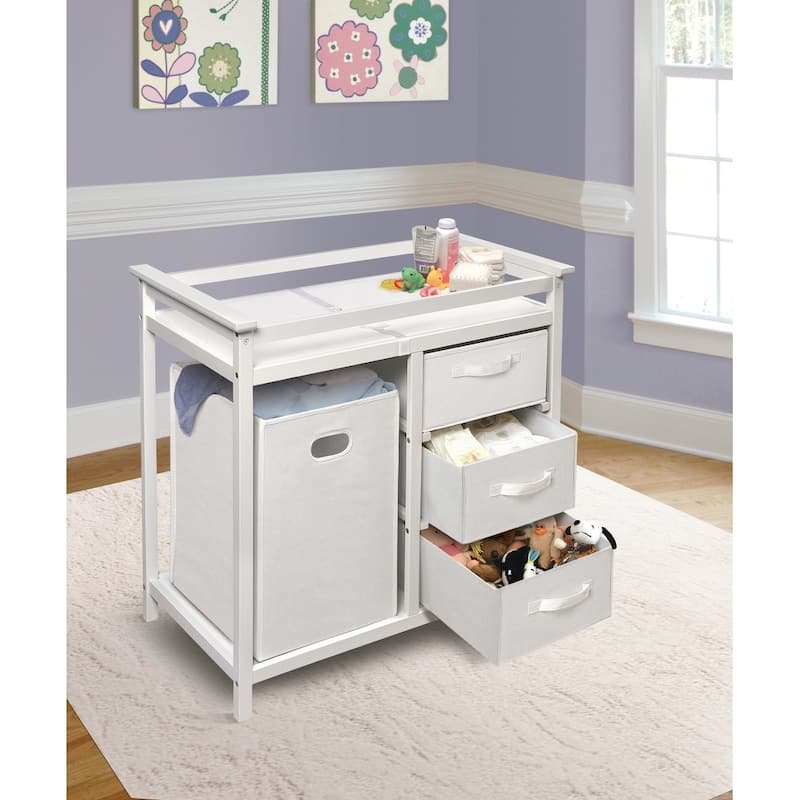 Modern Baby Changing Table with Hamper and 3 Baskets