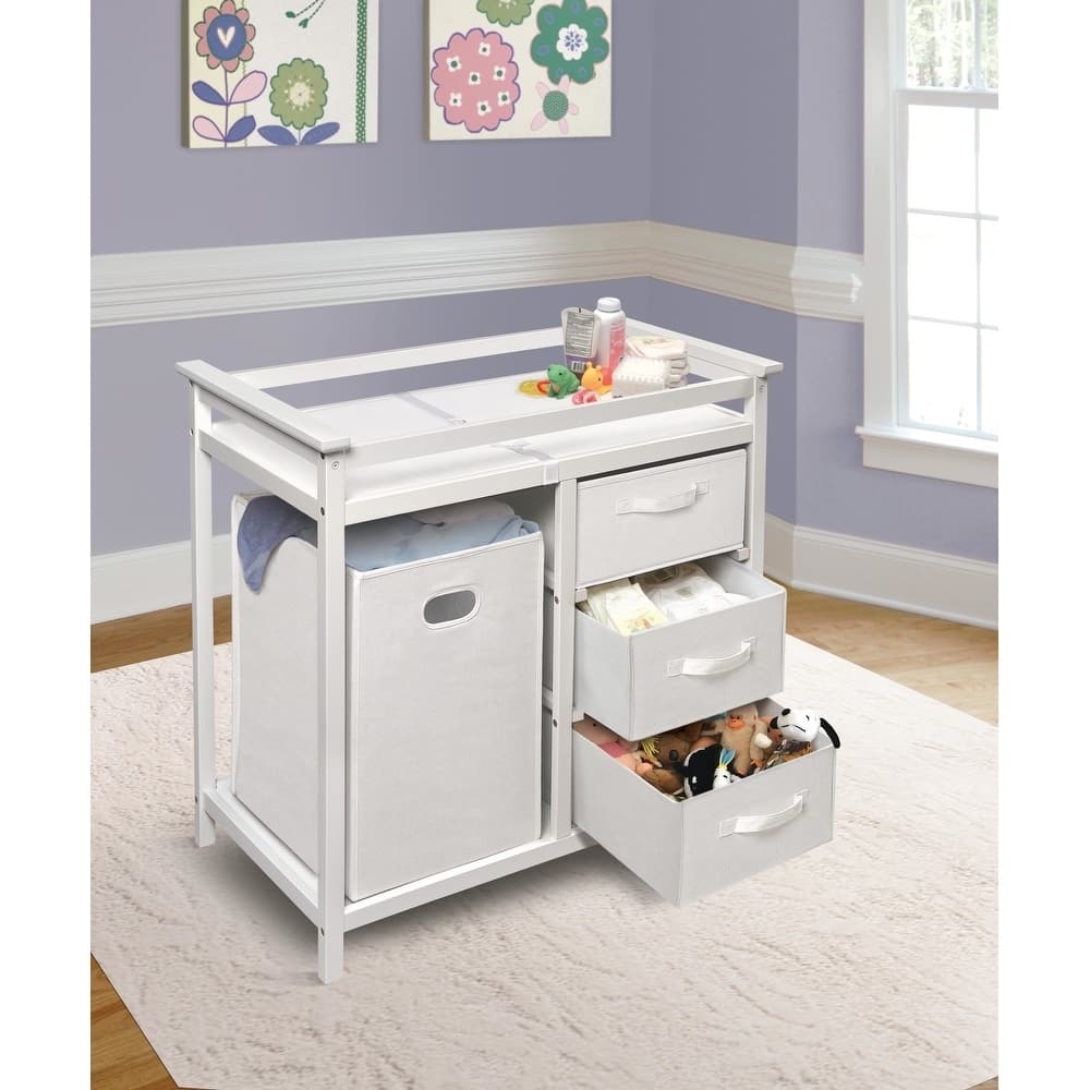 Modern Baby Changing Table with Hamper and 3 Baskets