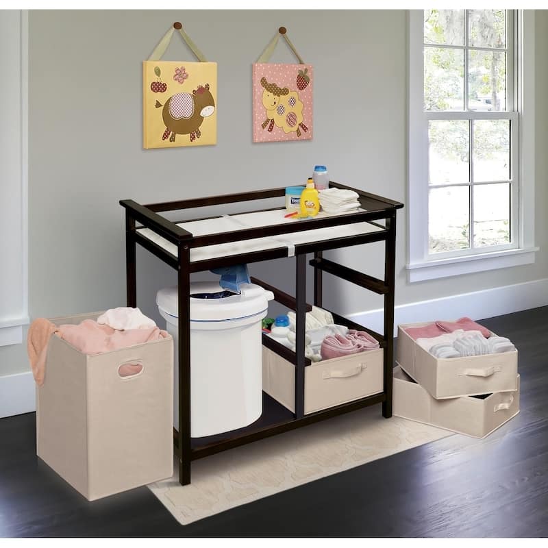 Modern Baby Changing Table with Hamper and 3 Baskets