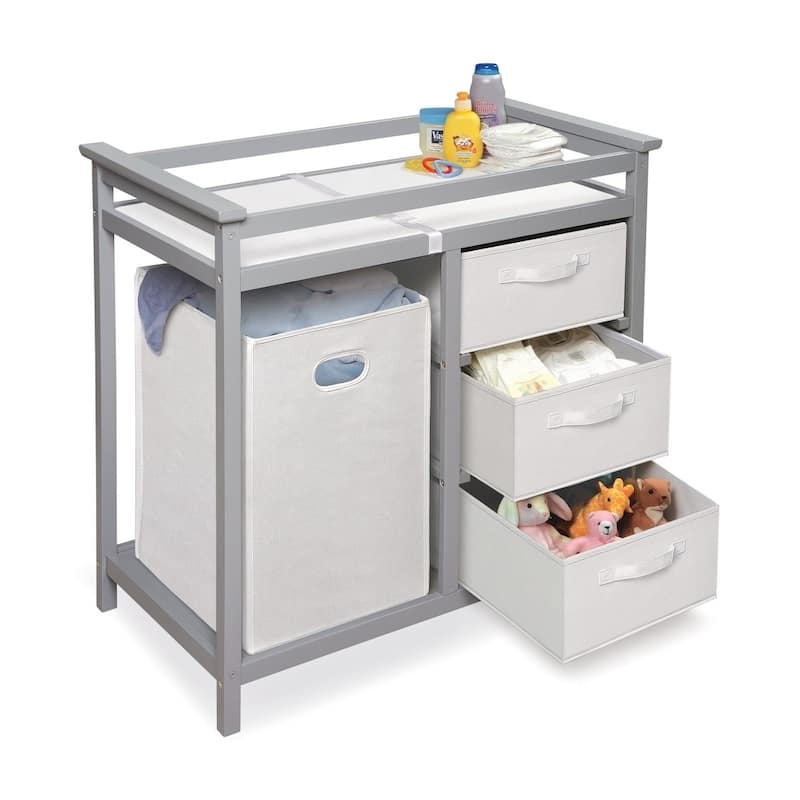 Modern Baby Changing Table with Hamper and 3 Baskets