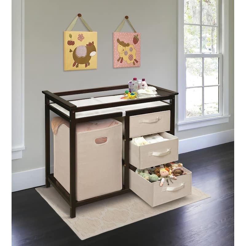 Modern Baby Changing Table with Hamper and 3 Baskets - Espresso/Ecru Baskets