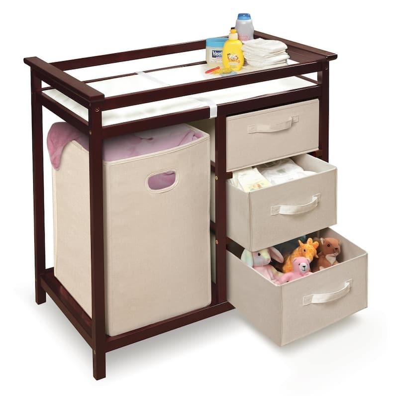 Modern Baby Changing Table with Hamper and 3 Baskets
