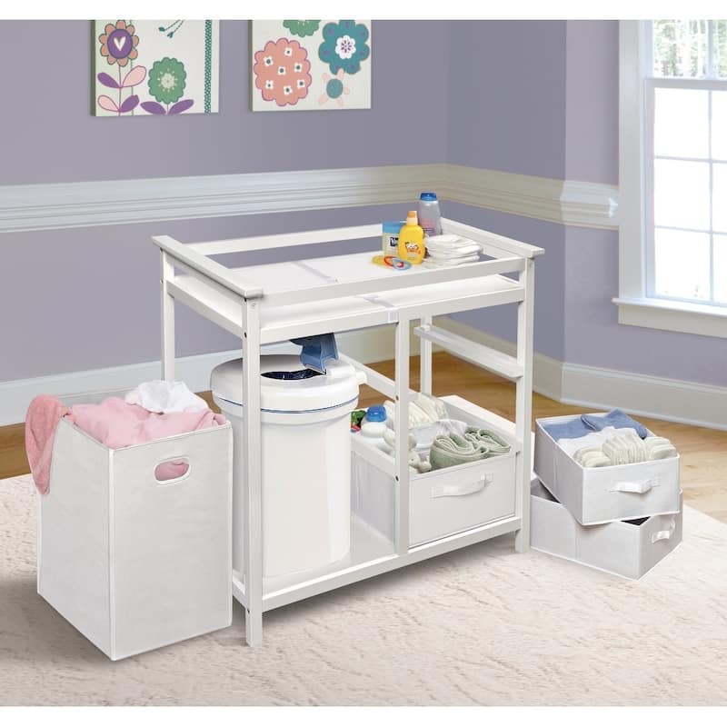 Modern Baby Changing Table with Hamper and 3 Baskets
