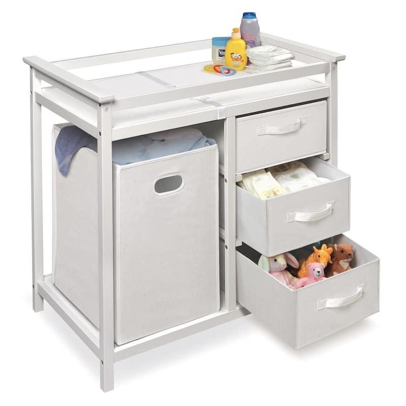 Modern Baby Changing Table with Hamper and 3 Baskets