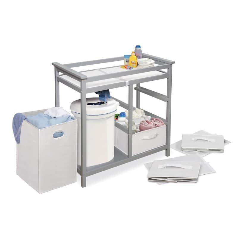 Modern Baby Changing Table with Hamper and 3 Baskets