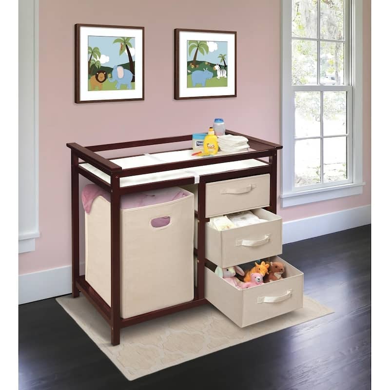 Modern Baby Changing Table with Hamper and 3 Baskets - Cherry/Ecru Baskets