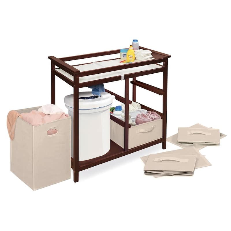Modern Baby Changing Table with Hamper and 3 Baskets