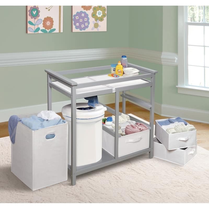 Modern Baby Changing Table with Hamper and 3 Baskets