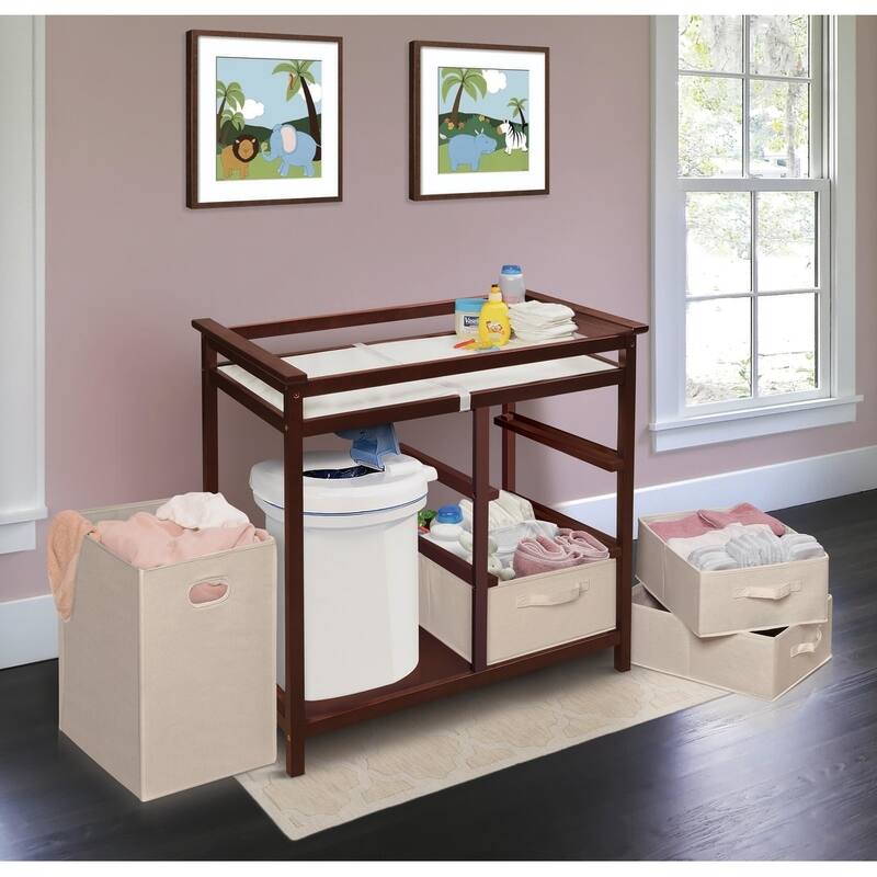 Modern Baby Changing Table with Hamper and 3 Baskets