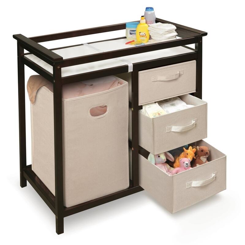 Modern Baby Changing Table with Hamper and 3 Baskets