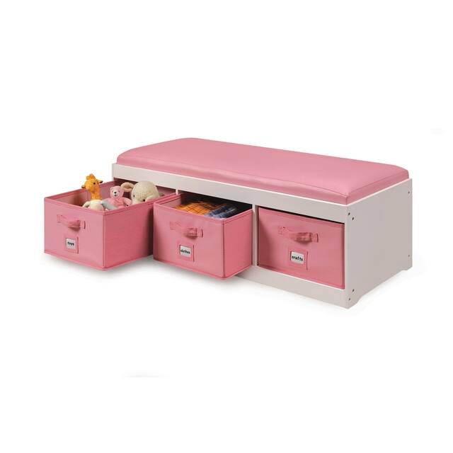 Badger Basket Kid's Storage Bench With Cushion And Three Bins Badger Basket Kid's Storage Bench with Cushion and Three Bins